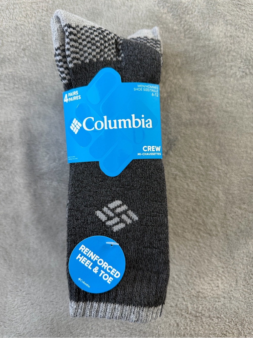 (4 pairs) Columbia Men's Dark Gray & Light Gray Crew Socks